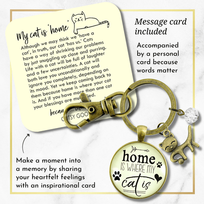 Cat Keychain Home Is Where My Cat Is Gift Quote Kitty Lover Related Feline Jewelry For Women - Gutsy Goodness Handmade Jewelry;Cat Keychain Home Is Where My Cat Is Gift Quote Kitty Lover Related Feline Jewelry For Women - Gutsy Goodness Handmade Jewelry Gifts