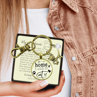 Cat Keychain Home Is Where My Cat Is Gift Quote Kitty Lover Related Feline Jewelry For Women - Gutsy Goodness Handmade Jewelry;Cat Keychain Home Is Where My Cat Is Gift Quote Kitty Lover Related Feline Jewelry For Women - Gutsy Goodness Handmade Jewelry Gifts