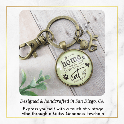 Cat Keychain Home Is Where My Cat Is Gift Quote Kitty Lover Related Feline Jewelry For Women - Gutsy Goodness Handmade Jewelry;Cat Keychain Home Is Where My Cat Is Gift Quote Kitty Lover Related Feline Jewelry For Women - Gutsy Goodness Handmade Jewelry Gifts