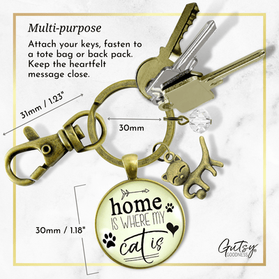 Cat Keychain Home Is Where My Cat Is Gift Quote Kitty Lover Related Feline Jewelry For Women - Gutsy Goodness Handmade Jewelry;Cat Keychain Home Is Where My Cat Is Gift Quote Kitty Lover Related Feline Jewelry For Women - Gutsy Goodness Handmade Jewelry Gifts