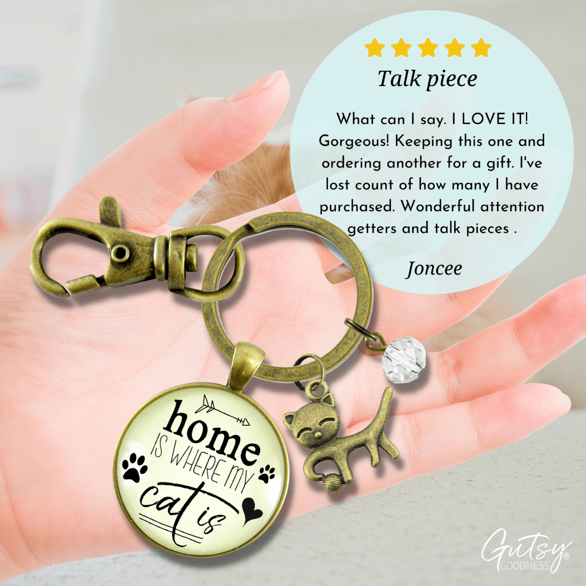 Cat Keychain Home Is Where My Cat Is Gift Quote Kitty Lover Related Feline Jewelry For Women - Gutsy Goodness Handmade Jewelry;Cat Keychain Home Is Where My Cat Is Gift Quote Kitty Lover Related Feline Jewelry For Women - Gutsy Goodness Handmade Jewelry Gifts