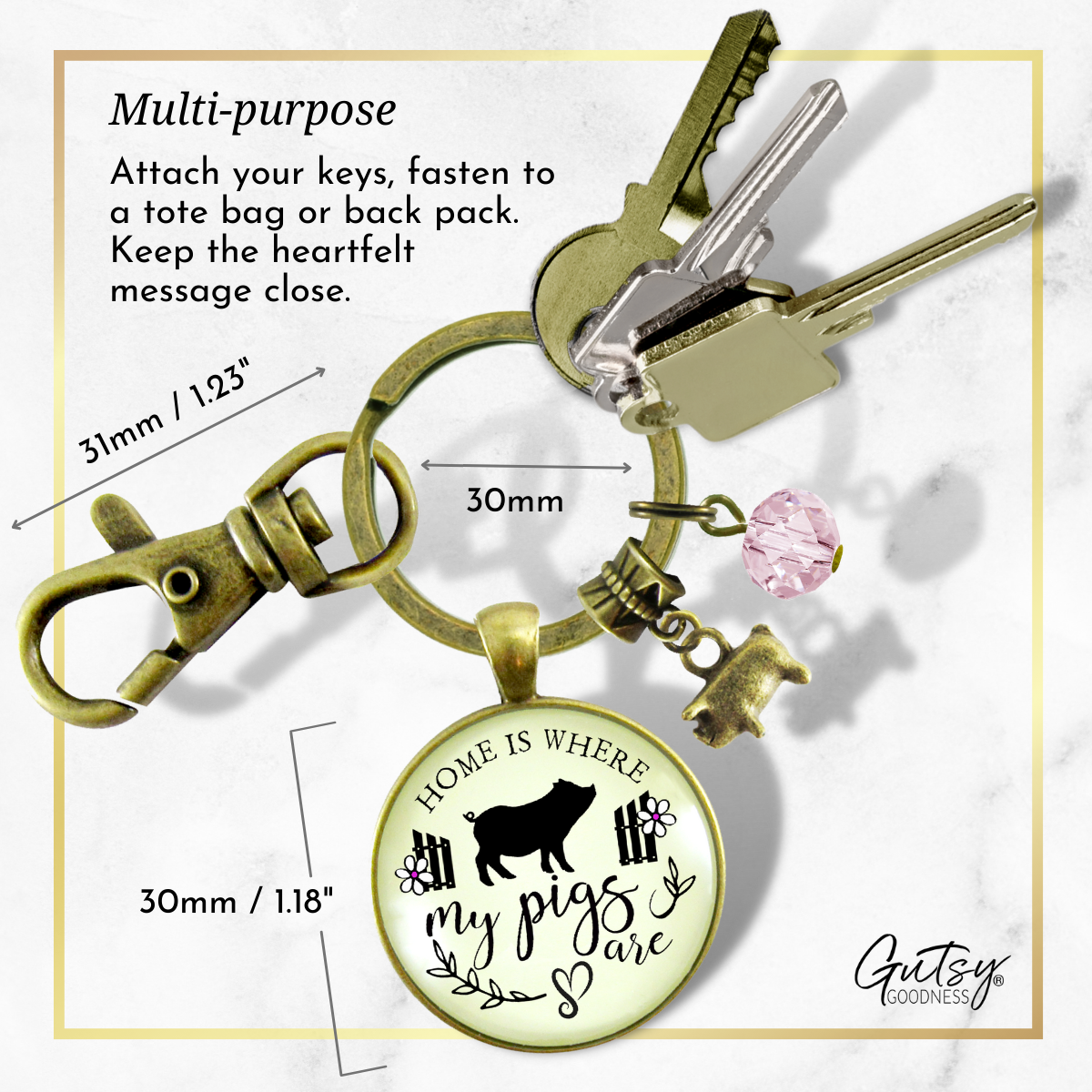 Pig Keychain Home is Where My Pigs Are Farmer Girl Inspired Jewelry - Gutsy Goodness Handmade Jewelry;Pig Keychain Home Is Where My Pigs Are Farmer Girl Inspired Jewelry - Gutsy Goodness Handmade Jewelry Gifts