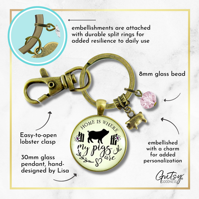 Pig Keychain Home is Where My Pigs Are Farmer Girl Inspired Jewelry - Gutsy Goodness Handmade Jewelry;Pig Keychain Home Is Where My Pigs Are Farmer Girl Inspired Jewelry - Gutsy Goodness Handmade Jewelry Gifts