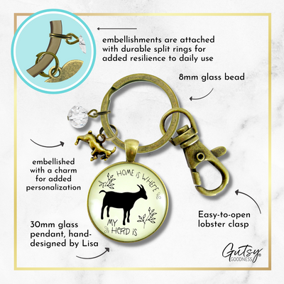 Goat Keychain Home is Where Your Herd is Jewelry Farmhouse Style - Gutsy Goodness Handmade Jewelry;Goat Keychain Home Is Where Your Herd Is Jewelry Farmhouse Style - Gutsy Goodness Handmade Jewelry Gifts