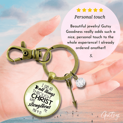 I Can Do All Things Faith Inspire Keychain Brave Life Phil 4 13 Quote Cross Charm - Gutsy Goodness