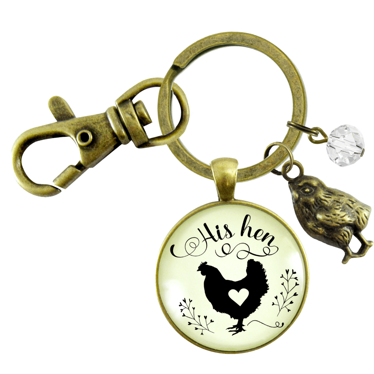 His Hen Keychain For Chicken Mom Vintage Inspired Jewlery - Gutsy Goodness Handmade Jewelry;His Hen Keychain For Chicken Mom Vintage Inspired Jewlery - Gutsy Goodness Handmade Jewelry Gifts