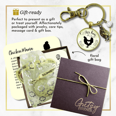 His Hen Keychain For Chicken Mom Vintage Inspired Jewlery - Gutsy Goodness Handmade Jewelry;His Hen Keychain For Chicken Mom Vintage Inspired Jewlery - Gutsy Goodness Handmade Jewelry Gifts