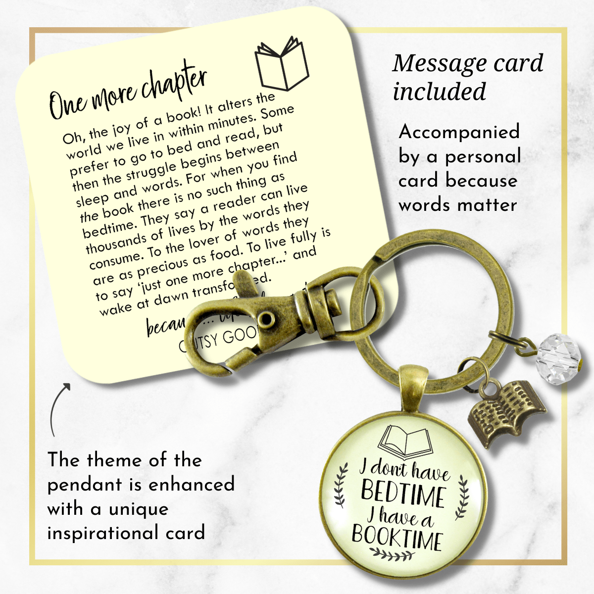 Book Lovers Keychain I Don't Have a Bedtime Booktime Bookworm Readers Jewelry Author Swag - Gutsy Goodness