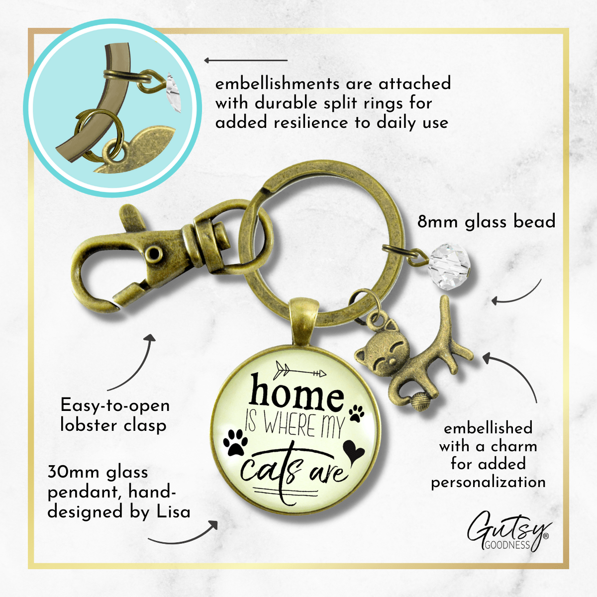 Cats Keychain Home Is Where My Cats Are Gift Quote Kitty Lover Related Feline Jewelry For Women - Gutsy Goodness Handmade Jewelry;Cats Keychain Home Is Where My Cats Are Gift Quote Kitty Lover Related Feline Jewelry For Women - Gutsy Goodness Handmade Jewelry Gifts
