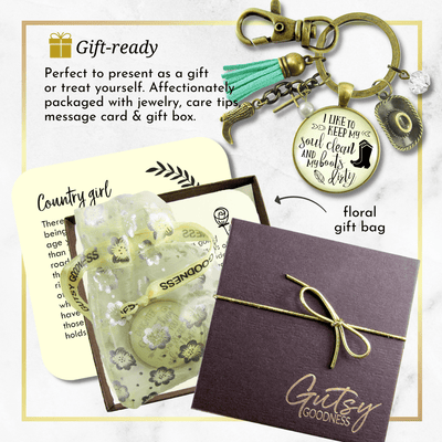 Country Cross Keychain I Like to Keep My Soul Clean Boots Dirty Western Girl Jewelry - Gutsy Goodness