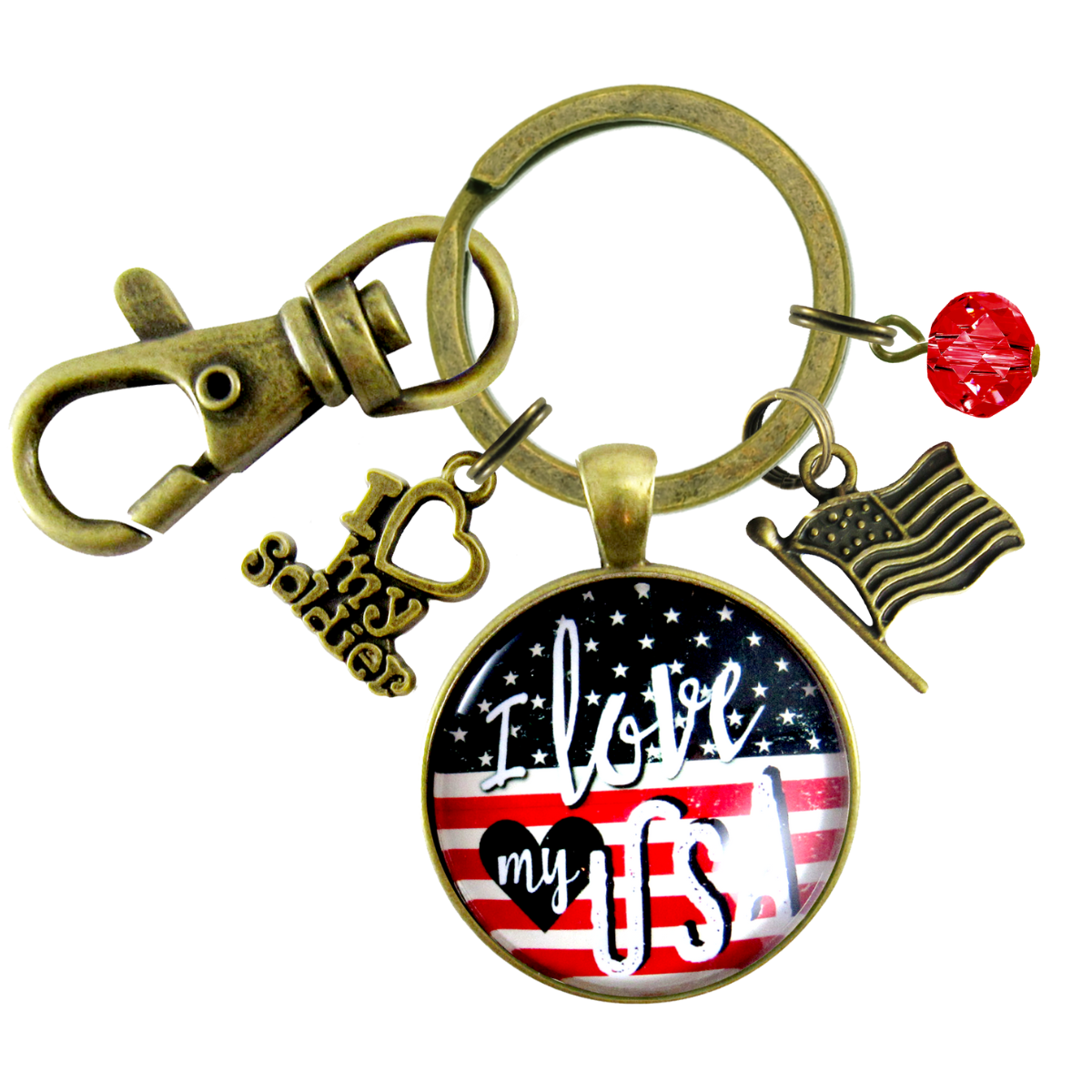 I Love My Soldier Keychain American Flag USA Patriotic Jewelry For Women Style Pendant - Gutsy Goodness