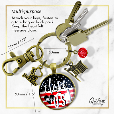 I Love My Soldier Keychain American Flag USA Patriotic Jewelry For Women Style Pendant - Gutsy Goodness