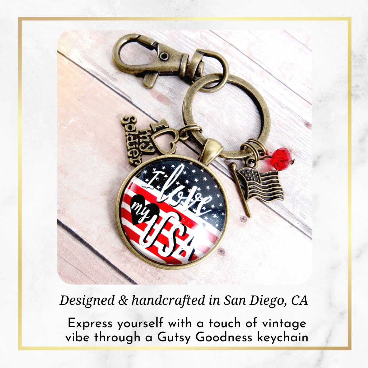 I Love My Soldier Keychain American Flag USA Patriotic Jewelry For Women Style Pendant - Gutsy Goodness