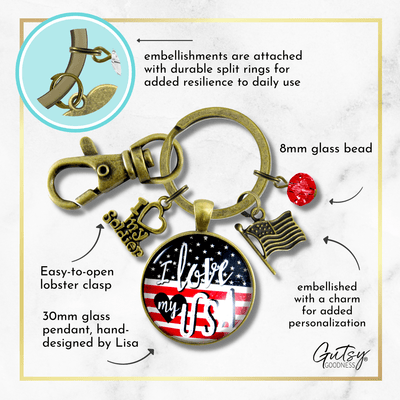 I Love My Soldier Keychain American Flag USA Patriotic Jewelry For Women Style Pendant - Gutsy Goodness