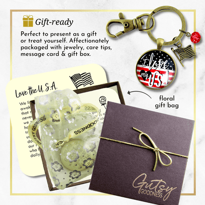 American Flag Keychain I Love My USA Patriotic Vintage Bronze Style Key Chain Charm - Gutsy Goodness