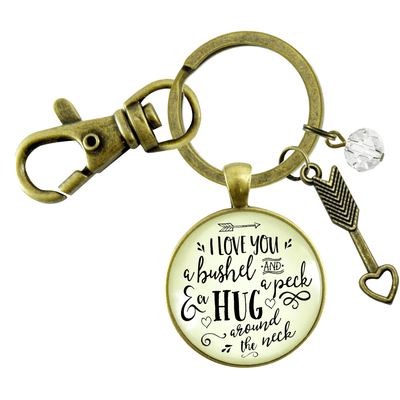 I Love You a Bushel Peck Keychain Uplifting Quote Jewelry Arrow Heart Friendship - Gutsy Goodness