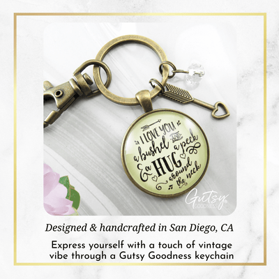 I Love You a Bushel Peck Keychain Uplifting Quote Jewelry Arrow Heart Friendship - Gutsy Goodness