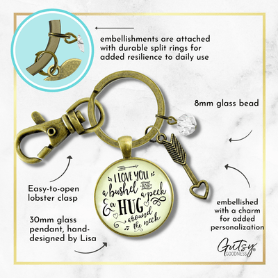 I Love You a Bushel Peck Keychain Uplifting Quote Jewelry Arrow Heart Friendship - Gutsy Goodness