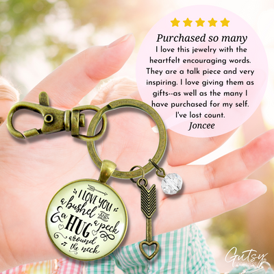 I Love You a Bushel Peck Keychain Uplifting Quote Jewelry Arrow Heart Friendship - Gutsy Goodness