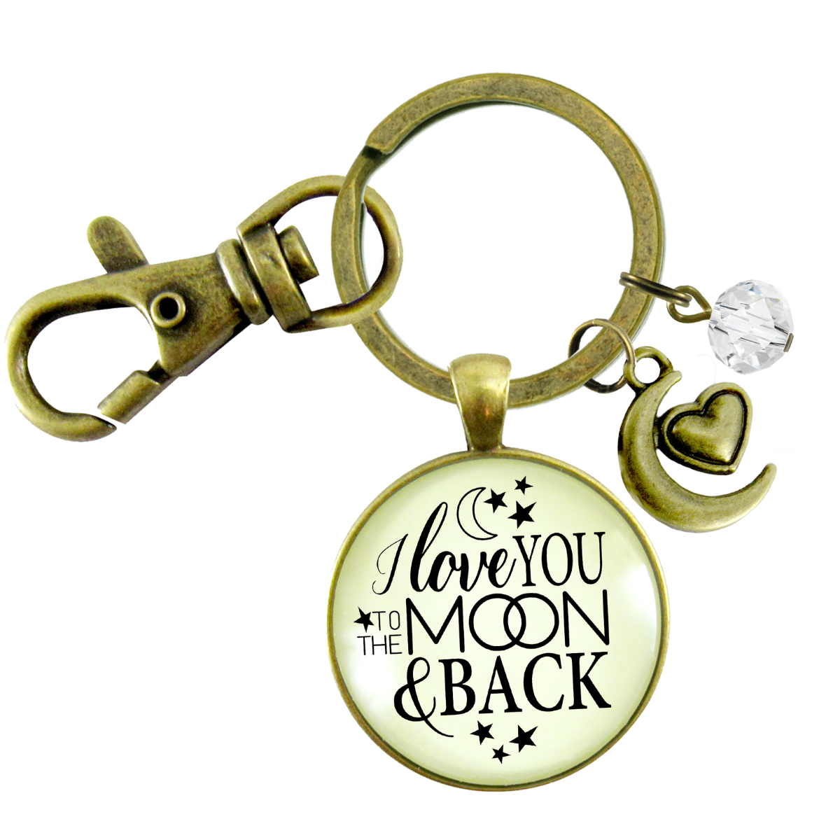 I Love You To The Moon and Back Keychain Inspirational Jewelry Half Moon Heart Charm - Gutsy Goodness Handmade Jewelry;I Love You To The Moon And Back Keychain Inspirational Jewelry Half Moon Heart Charm - Gutsy Goodness Handmade Jewelry Gifts