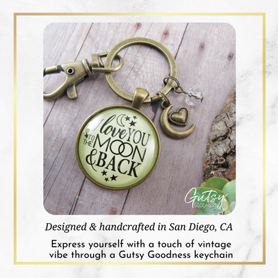 I Love You To The Moon and Back Keychain Inspirational Jewelry Half Moon Heart Charm - Gutsy Goodness Handmade Jewelry;I Love You To The Moon And Back Keychain Inspirational Jewelry Half Moon Heart Charm - Gutsy Goodness Handmade Jewelry Gifts