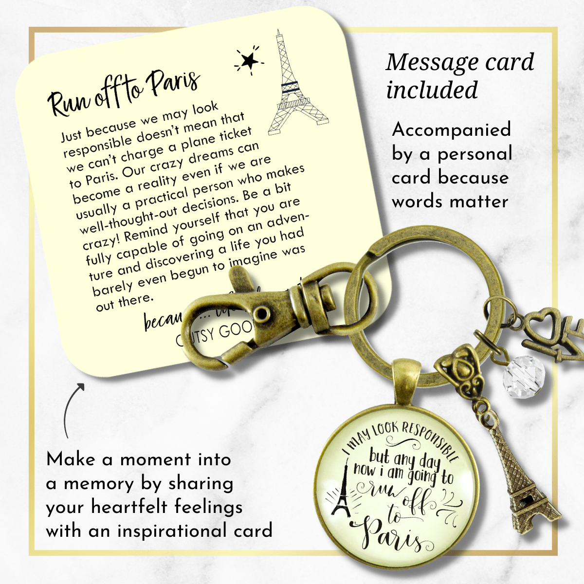 Paris Keychain I May look Responsible France Jewelry Glam Quote Gift Eiffel Tower - Gutsy Goodness Handmade Jewelry;Paris Keychain I May Look Responsible France Jewelry Glam Quote Gift Eiffel Tower - Gutsy Goodness Handmade Jewelry Gifts