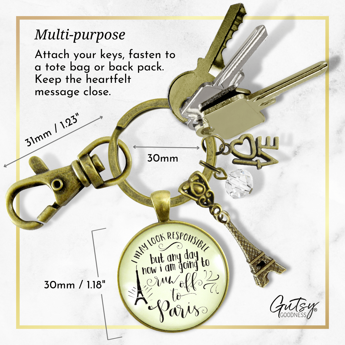 Paris Keychain I May look Responsible France Jewelry Glam Quote Gift Eiffel Tower - Gutsy Goodness Handmade Jewelry;Paris Keychain I May Look Responsible France Jewelry Glam Quote Gift Eiffel Tower - Gutsy Goodness Handmade Jewelry Gifts