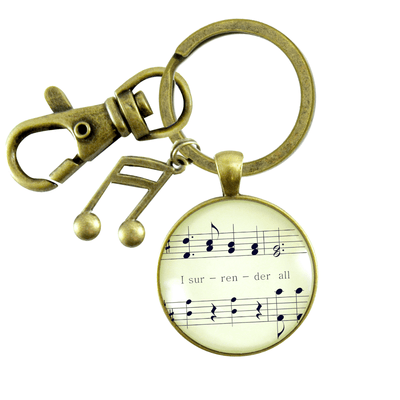 I Surrender All Keychain Hymn Inspired Womens Pendant Sheet Music Jewelry Note Charm - Gutsy Goodness