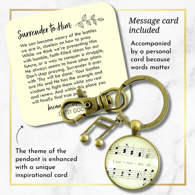 I Surrender All Keychain Hymn Inspired Womens Pendant Sheet Music Jewelry Note Charm - Gutsy Goodness