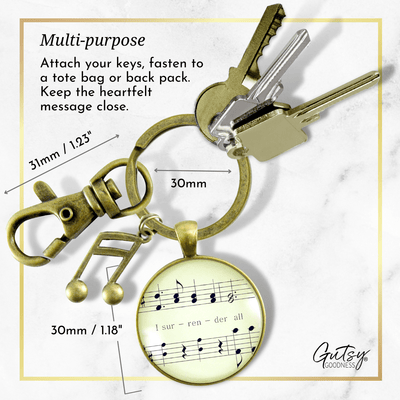 I Surrender All Keychain Hymn Inspired Womens Pendant Sheet Music Jewelry Note Charm - Gutsy Goodness