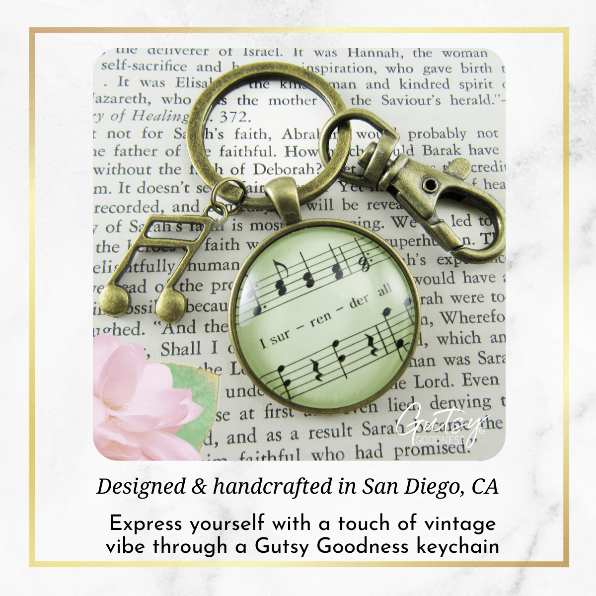 I Surrender All Keychain Hymn Inspired Womens Pendant Sheet Music Jewelry Note Charm - Gutsy Goodness