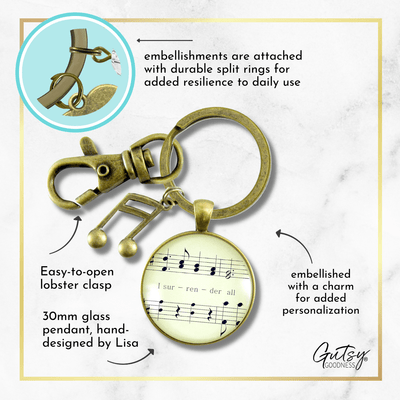 I Surrender All Keychain Hymn Inspired Womens Pendant Sheet Music Jewelry Note Charm - Gutsy Goodness