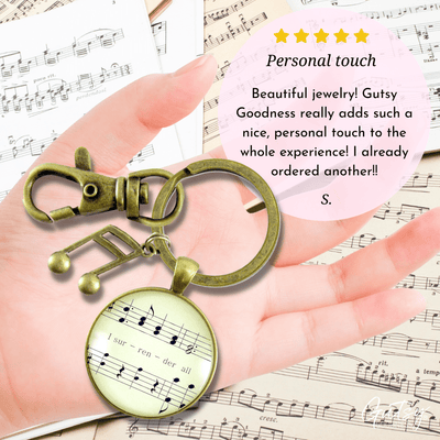 I Surrender All Keychain Hymn Inspired Womens Pendant Sheet Music Jewelry Note Charm - Gutsy Goodness