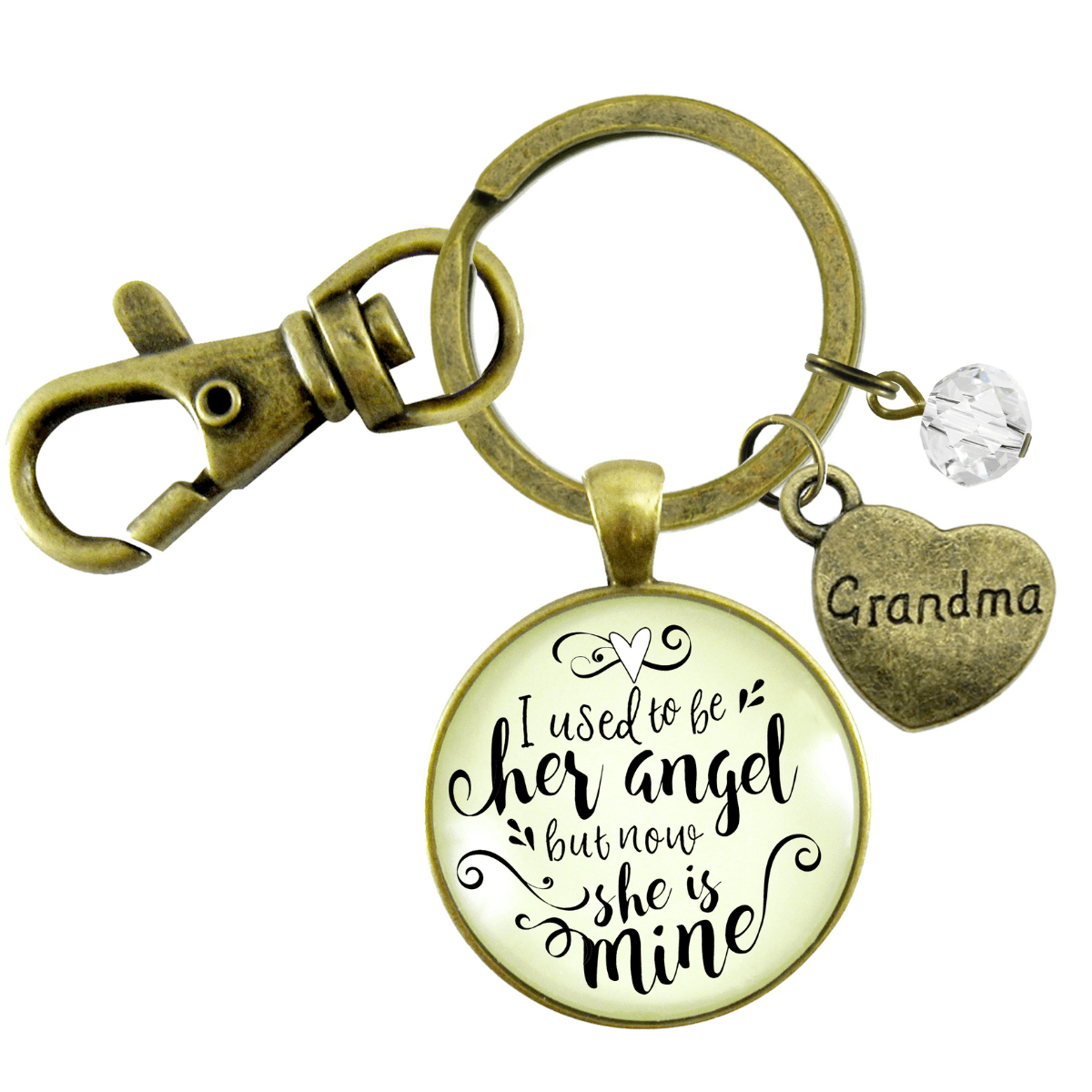 Grandma Memorial Keychain I Used to Be Her Angel Now She's Mine Sympathy Gift - Gutsy Goodness Handmade Jewelry;Grandma Memorial Keychain I Used To Be Her Angel Now She's Mine Sympathy Gift - Gutsy Goodness Handmade Jewelry Gifts