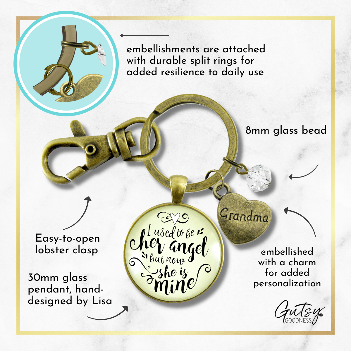 Grandma Memorial Keychain I Used to Be Her Angel Now She's Mine Sympathy Gift - Gutsy Goodness Handmade Jewelry;Grandma Memorial Keychain I Used To Be Her Angel Now She's Mine Sympathy Gift - Gutsy Goodness Handmade Jewelry Gifts