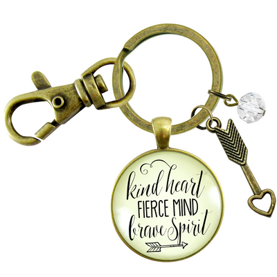 Kindness Keychain Kind Heart Fierce Mind Brave Spirit Quote Positive Message Arrow Heart Jewelry  Keychain - Women - Gutsy Goodness Handmade Jewelry
