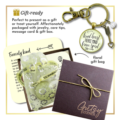 Kindness Keychain Kind Heart Fierce Mind Brave Spirit Quote Positive Message Arrow Heart Jewelry  Keychain - Women - Gutsy Goodness Handmade Jewelry