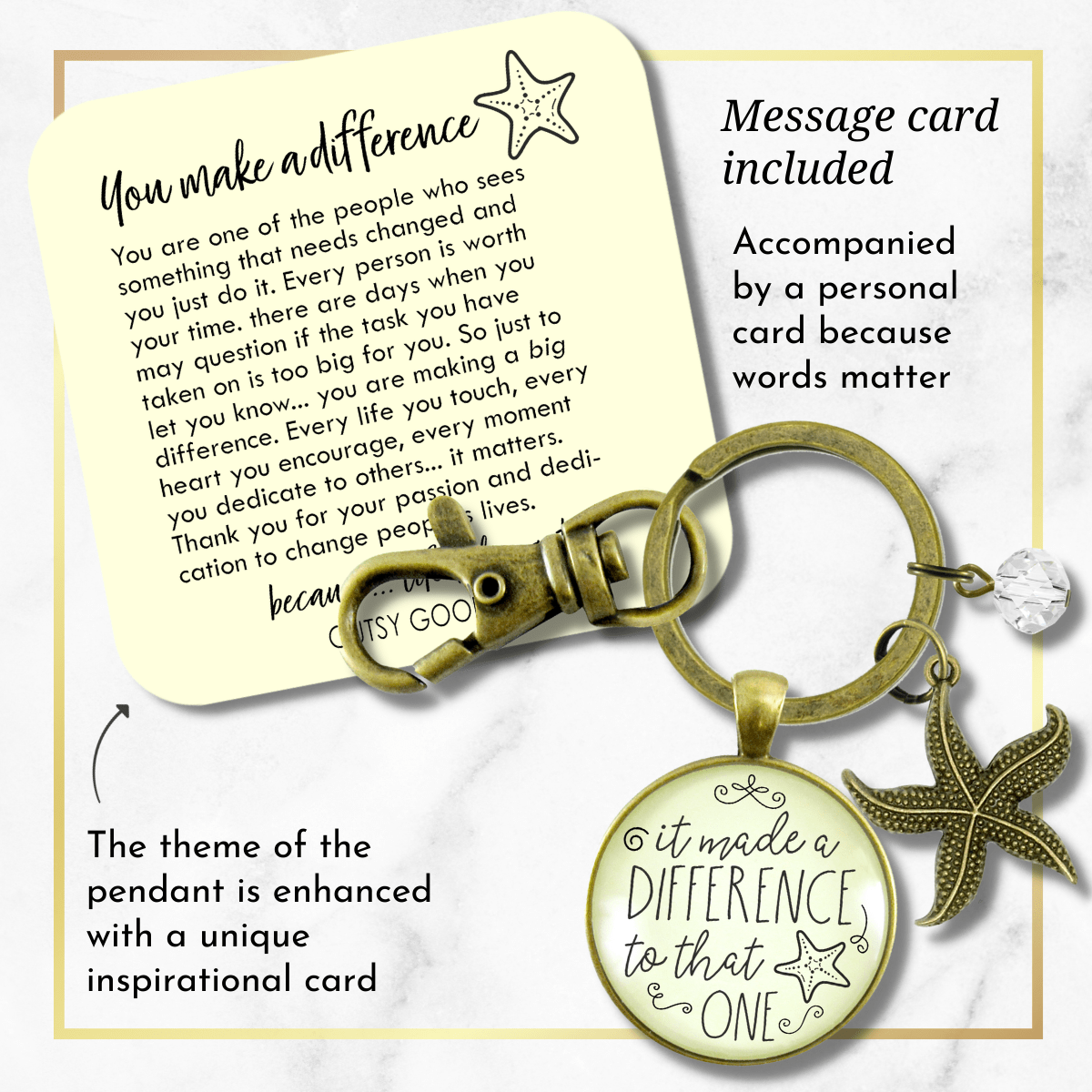 Starfish Keychain It Made Difference That One Teacher Story Appreciation Gift Jewelry - Gutsy Goodness