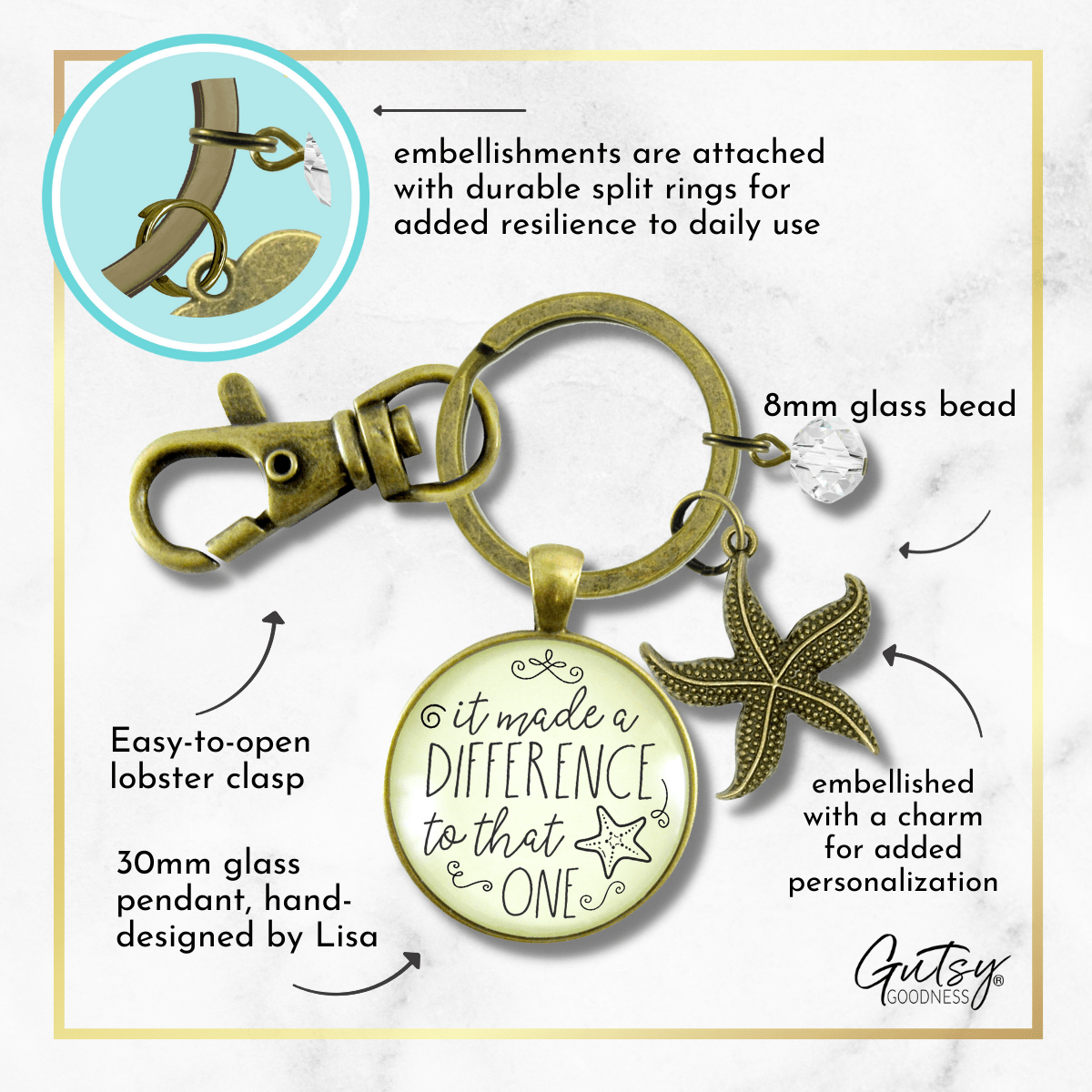 Starfish Keychain It Made Difference That One Teacher Story Appreciation Gift Jewelry - Gutsy Goodness