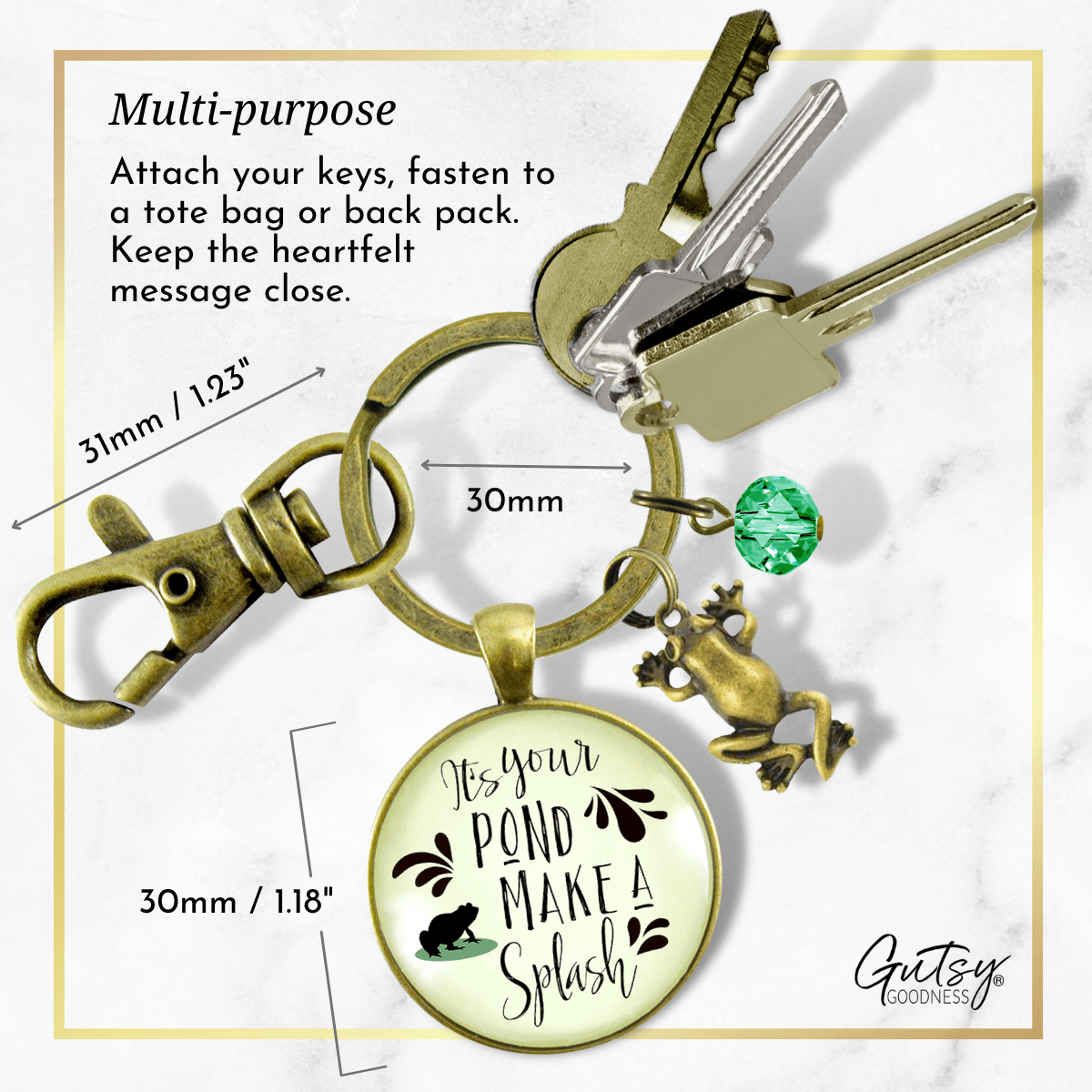 Frog Keychain It's Your Pond Make A Splash Success Life Quote Jewelry For Women - Gutsy Goodness