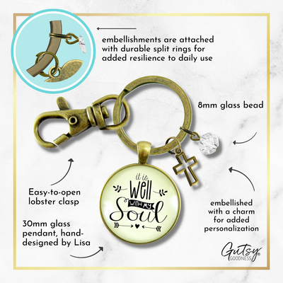 Inspirational Faith Keychain It is Well with My Soul Hymn Jewelry  Keychain - Women - Gutsy Goodness Handmade Jewelry
