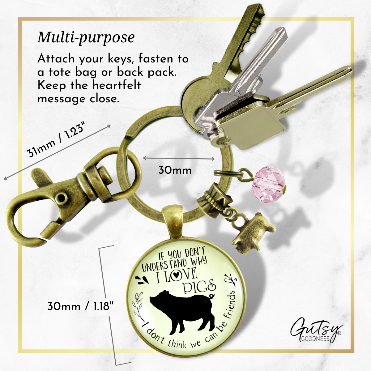 Pig Friendship Keychain Country Girl Pig Lovers Inspired Jewelry - Gutsy Goodness Handmade Jewelry;Pig Friendship Keychain Country Girl Pig Lovers Inspired Jewelry - Gutsy Goodness Handmade Jewelry Gifts
