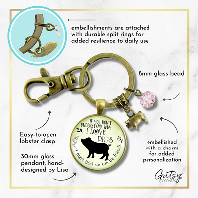 Pig Friendship Keychain Country Girl Pig Lovers Inspired Jewelry - Gutsy Goodness Handmade Jewelry;Pig Friendship Keychain Country Girl Pig Lovers Inspired Jewelry - Gutsy Goodness Handmade Jewelry Gifts