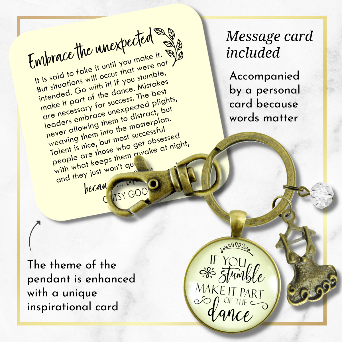 Inspirational Keychain If You Stumble Make It Part of The Dance Mantra Glam Quote Jewelry Tutu - Gutsy Goodness