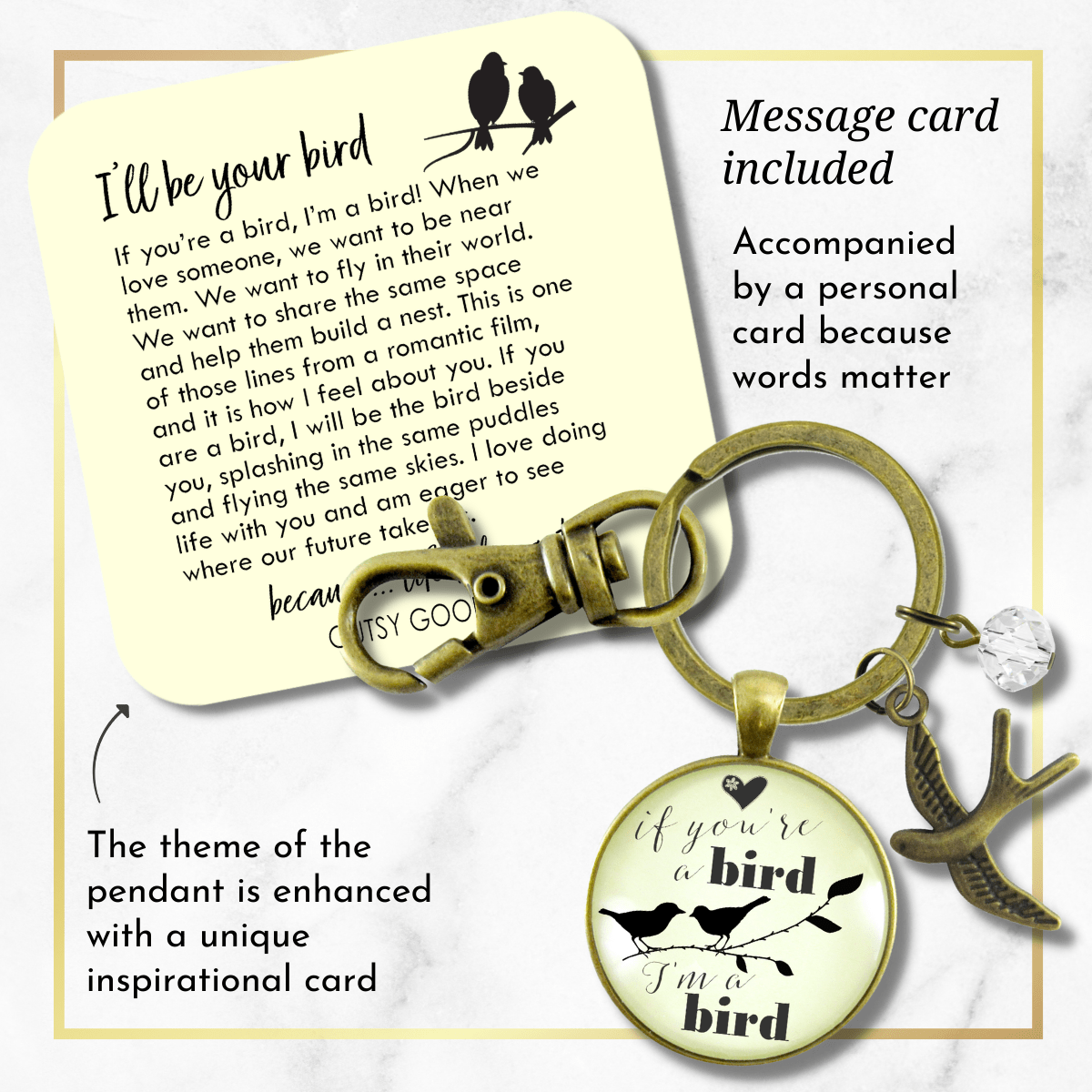 If You're a Bird I'm a Bird Keychain Love Inspired Quote Jewelry Boho Style Womens Gift - Gutsy Goodness