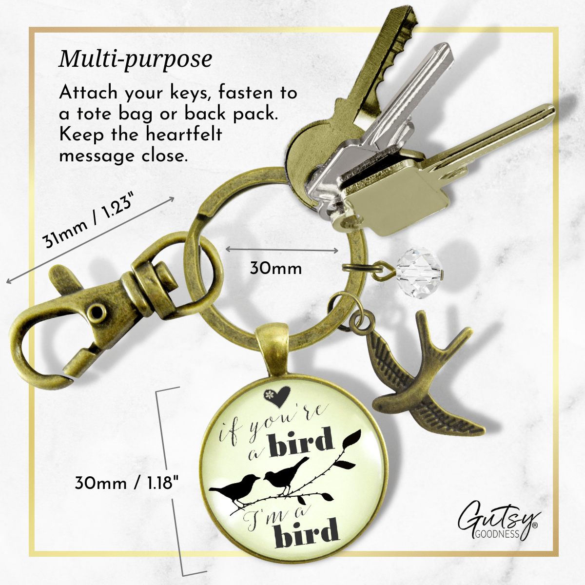 If You're a Bird I'm a Bird Keychain Love Inspired Quote Jewelry Boho Style Womens Gift - Gutsy Goodness