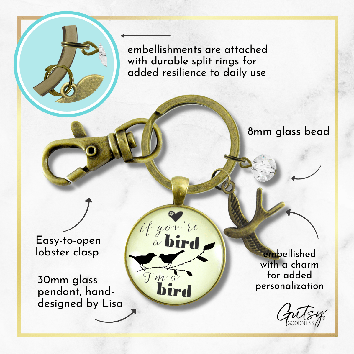 If You're a Bird I'm a Bird Keychain Love Inspired Quote Jewelry Boho Style Womens Gift - Gutsy Goodness