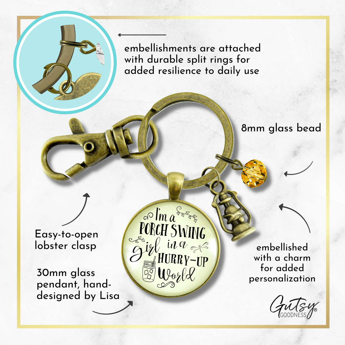 I'm a Porch Swing Country Keychain Southern Life Jewelry - Gutsy Goodness