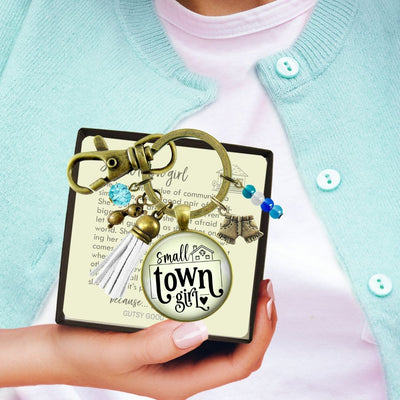 Handmade Gutsy Goodness Jewelry Small Town Girl Keychain Boho Handmade Fashion Jewelry Denim Shorts, Sunglasses, Tassel Charms & Card