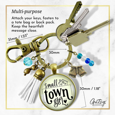 Handmade Gutsy Goodness Jewelry Small Town Girl Keychain Boho Handmade Jewelry Denim Shorts, Sunglasses, Tassel Charms & Card